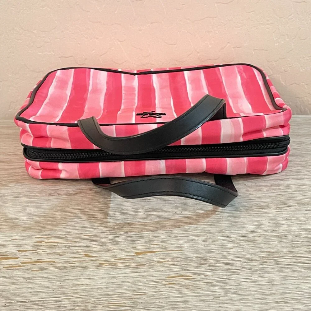 Victoria's Secret Makeup Cosmetic Accessory Bag Pink Stripe 3 Section Bag Hanger